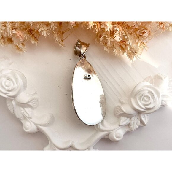 Teardrop Balinese Made Mother of Pearl Sterling Silver 925 Vintage Pendant - Picture 6 of 10